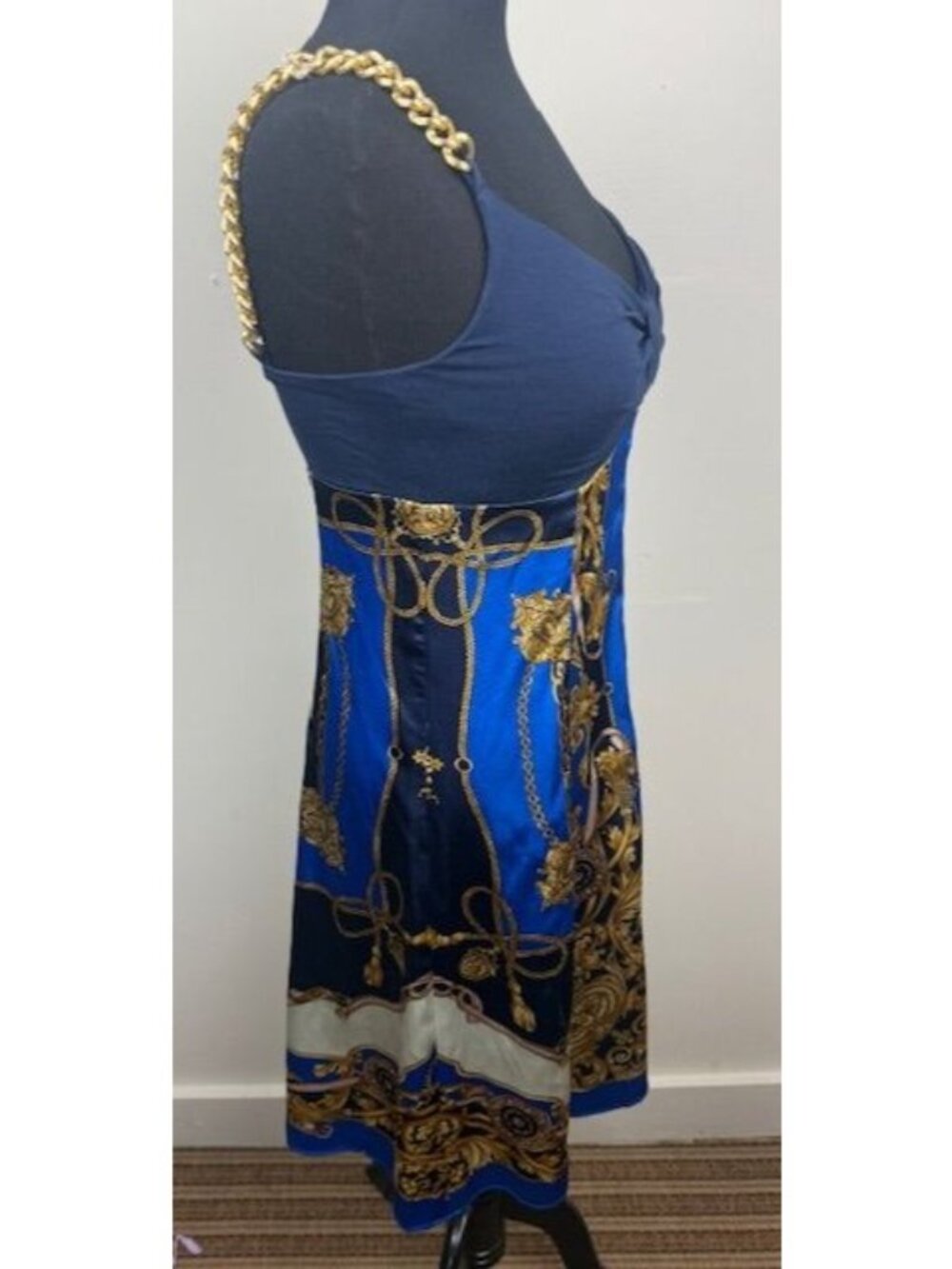 Andrea Behar Boston Proper Scarf Print Gold Chain Strap A Line Dress - Size 4 - Picture 4 of 6